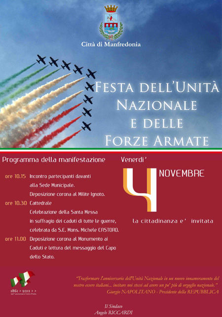 novembre. Festa delle Forze Armate e dell’Unità