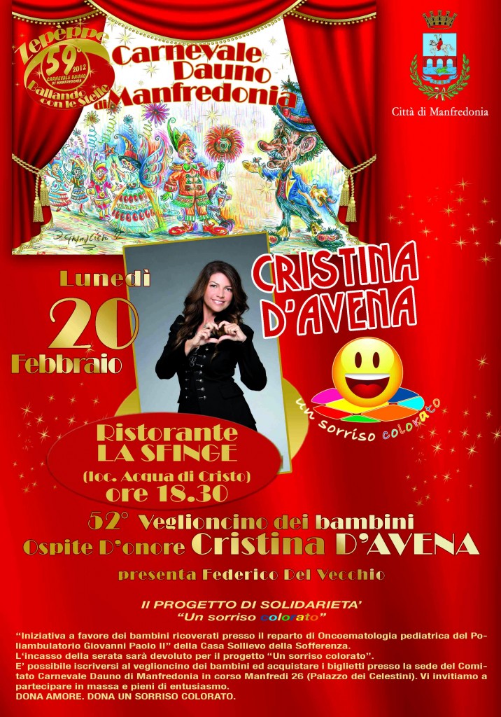 “un sorriso colorato” per il Carnevale 2012 con Cristina D’Avena