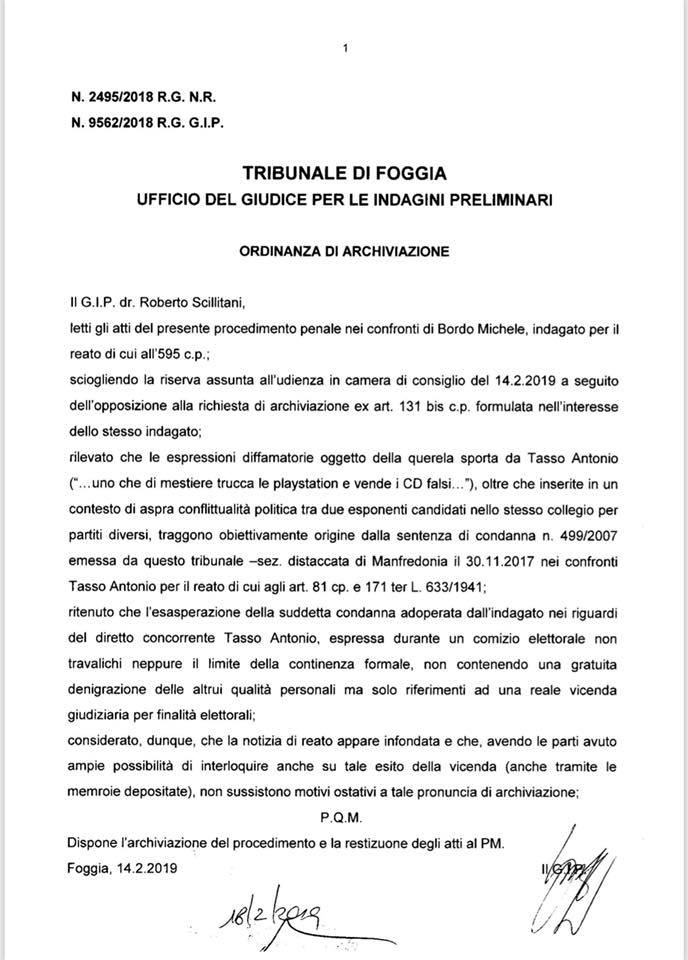 BORDO VINCE IN TRIBUNALE CONTRO TASSO: “AVEVO RAGIONE IO”