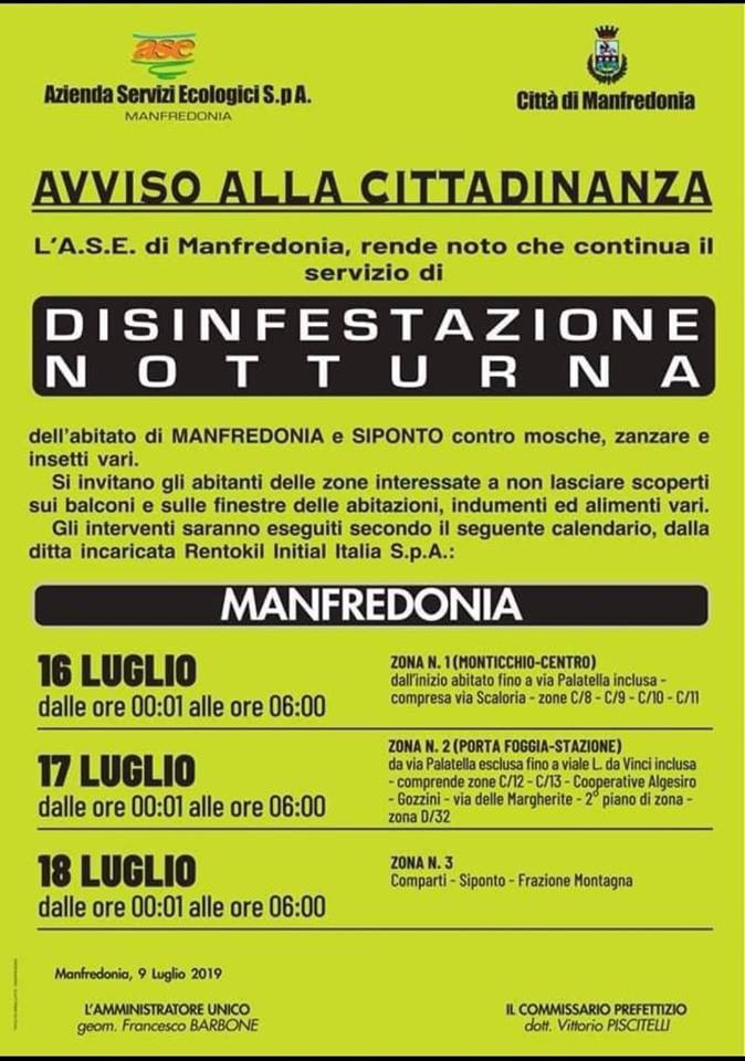 DISINFESTAZIONE ASE, IL PROGRAMMA