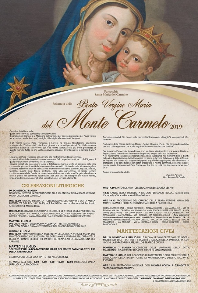 FESTA DELLA MADONNA DEL CARMINE 2019, QUESTA SERA LA PROCESSIONE