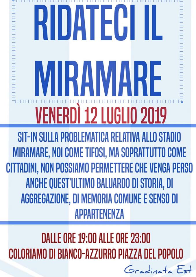 VENERDÌ MANIFESTAZIONE PRO “MIRAMARE” DEI TIFOSI DEL DONIA. “QUANDO CI SARANNO ALTRE PROTESTE NOI CI SAREMO, E VOI?”